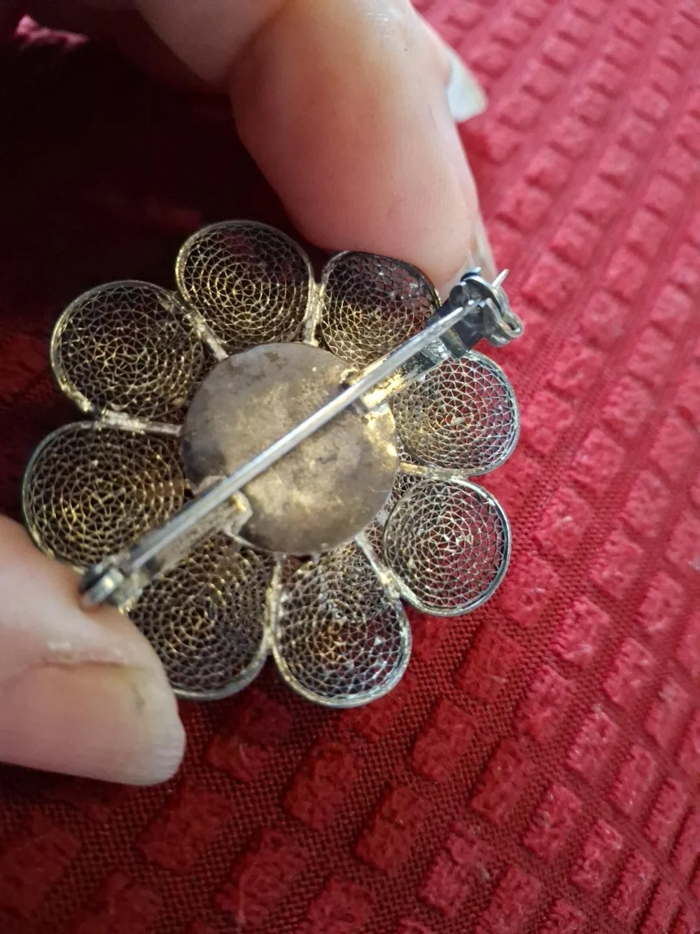 Vintage Silver Tone Filigree Flower Brooch Intricate Wirework Floral Pin